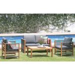 Outdoor Furniture Set with Wooden Lounge Chairs and PE Rattan Weave W71 x D66 x