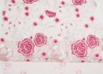 Polyester Red Rose Chemical Embroidered Tulle Lace Fabric For Wedding Dress