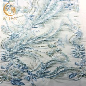 China Exclusive Bridal 3D Embroidery Lace Fabric 135cm Width Knitted With Feathers factory