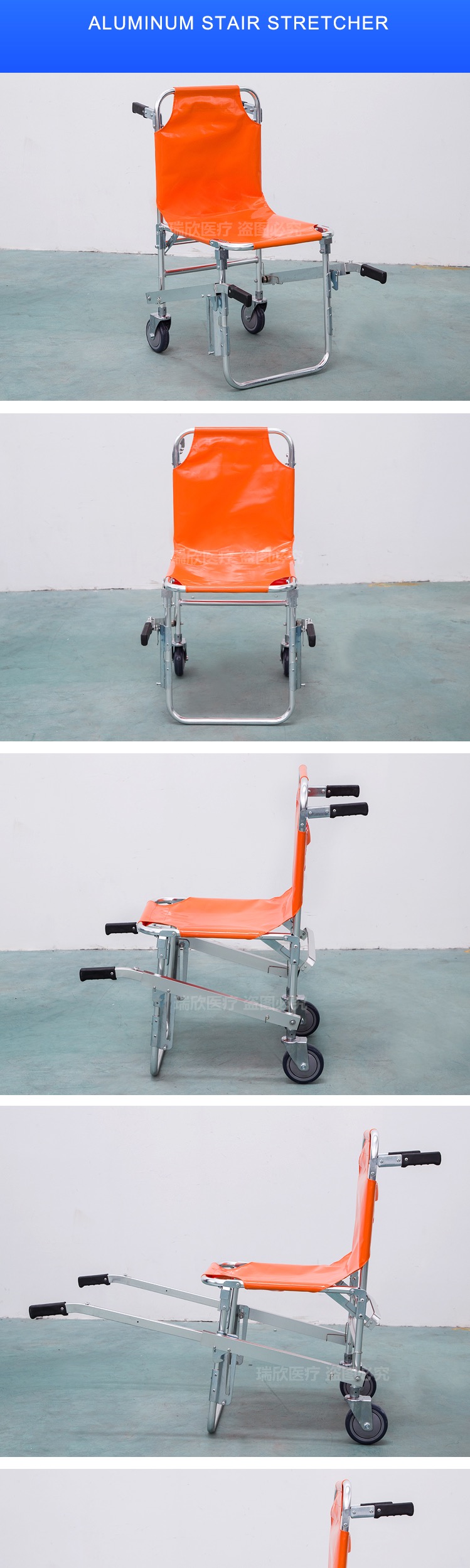 Orange Stair Climbing Stretcher Manual Wheelchair With Stretcher Model For Patient