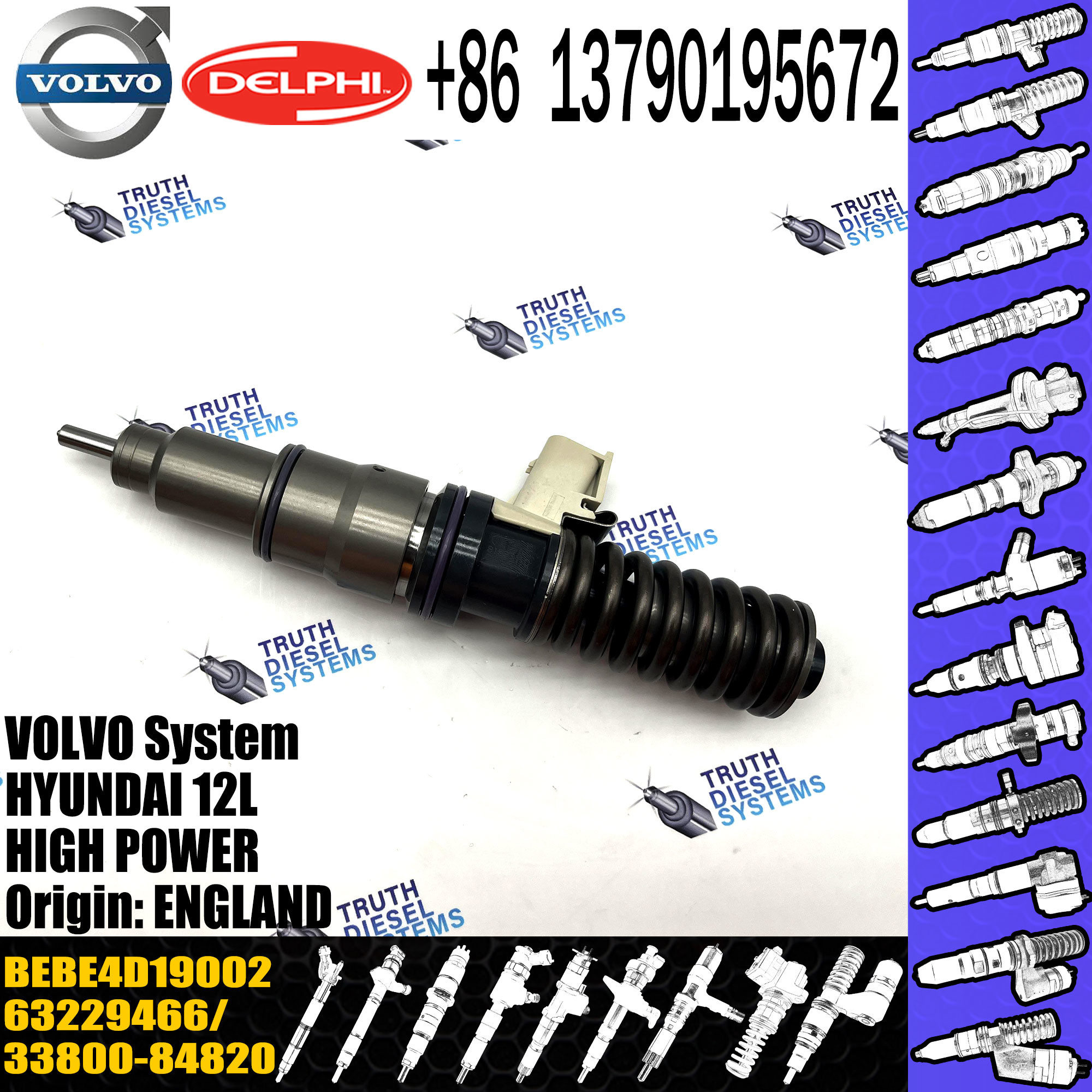 Diesel Injector 33800 84820, 33800-84820, 3380084820, 21306407 BEBE4D19002 for Hyundai D6CC engine