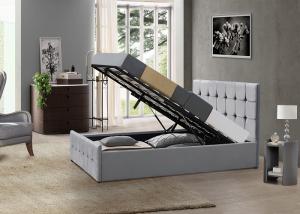 China Bedroom Platform Wood Upholstered Queen Bed Frame With Button factory