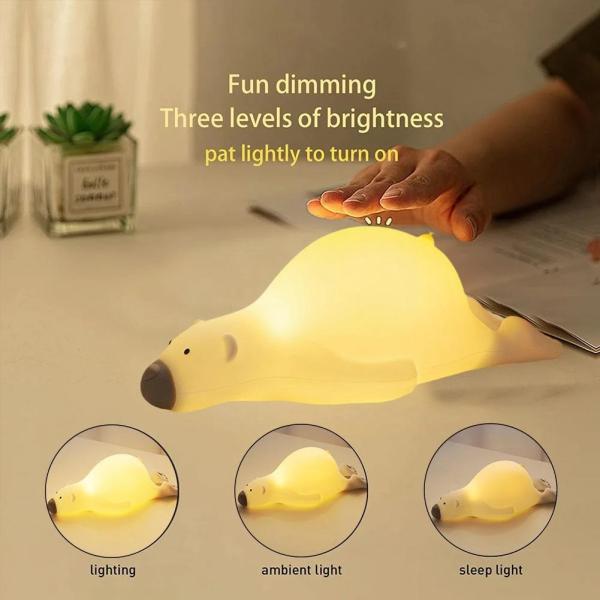 Gift Led Children Sleeping Night Light Rechargeable Silicone Squishy Bear Desktop