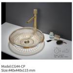 Diamond Design Modern Crystal Glass Wash Basin Round Bathroom Sink