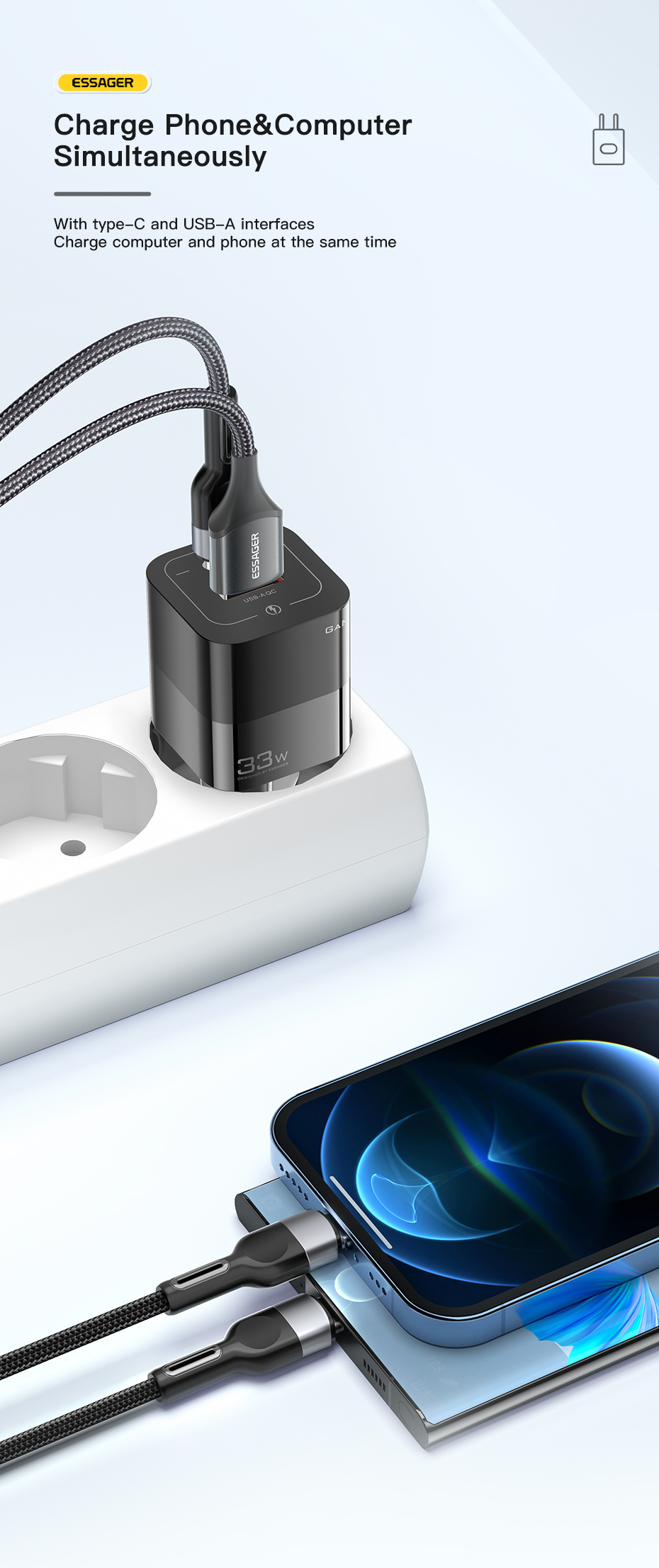 Square Brick USB Port Type C Fast Mobile Phone Charger 30W 5V With EU Plug
