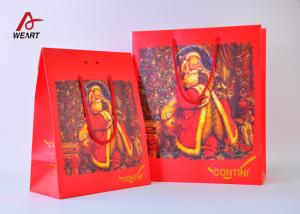 China High End Red Color Cute Christmas Paper Bags With Handles Matte Lamination factory