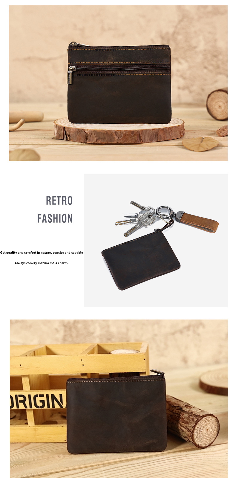 Daily Business Genuine Leather Mini Coin Purse Keychains Money Bag Men Key Pouch Credit Card Holder Wallet