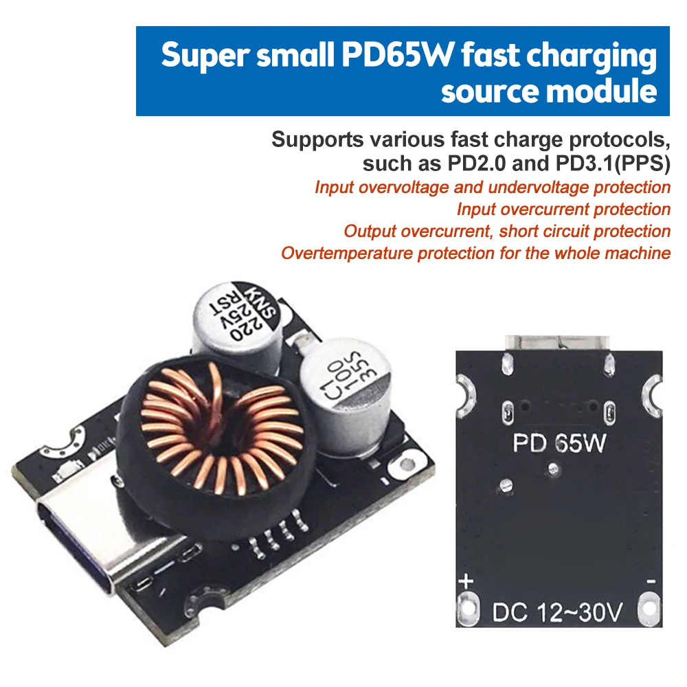 QC4.0 QC3.0 Type-C USB PD65W Fast Charging Adapter Module with Standard Mounting Type