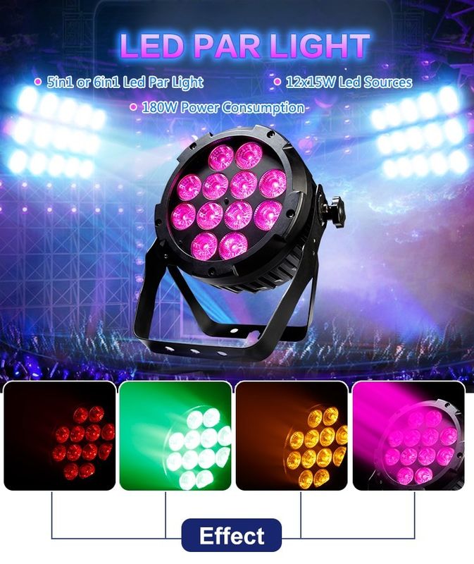 Air Cooling Rgbw Led Par Can Light IP65 12x15W Waterproof Housing For Outside