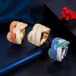 Colorful Rainbow CZ Gold Ring For Women Girls Fashion Engagement Wedding Ring