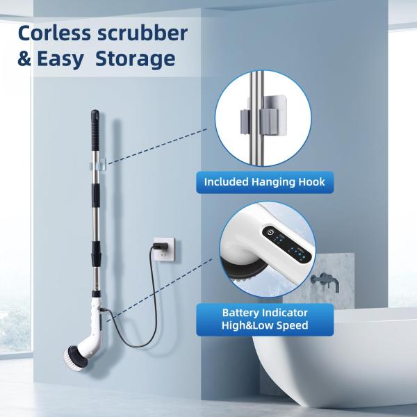 9 Replaceable Brush Heads Electric Spin Scrubber with Adjustable Detachable Handle