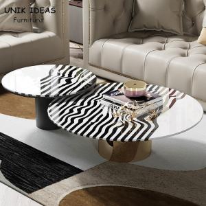 China Light Luxury Zebra Stripes Steel Coffee Table Set H45cm Round Stylish factory