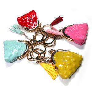 China OEM 5x5.5x2cm Change Purse Keychain , Glitter Leather Coin Bag Keychain factory