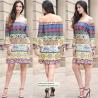 Buy cheap strapless short printed women dress with pattern design in puff sleeve from wholesalers