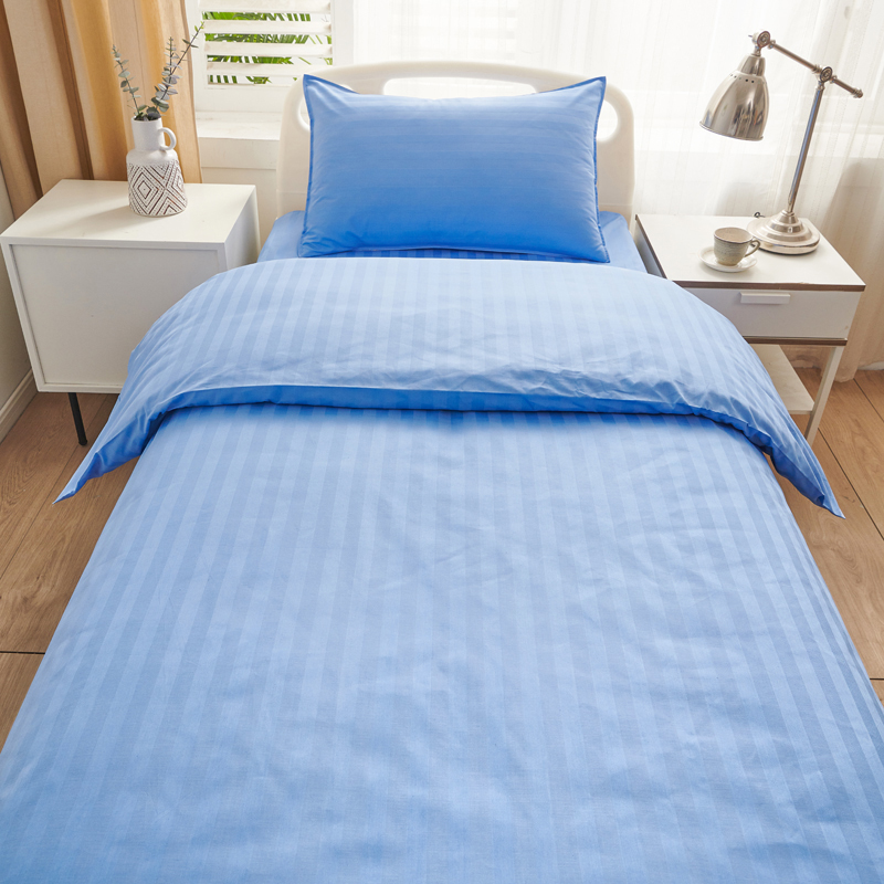 Customized Hospital Medical Fitted Bedding Set Solid Striped 100% Cotton Fabric 3 Piece