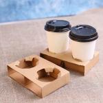 Custom Logo Reusable Cup Carrier , Coffee Mug Carrier Recycle Brown Kraft Paper