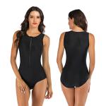 Slim Fit Snorkeling Womens Surfing Suits Sleeveless Anti UV Black Zip Front