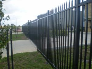 China Pressed spear top galvanized powder coated garrison steel fence 1.8m*2.3m rails SHS 50mm factory