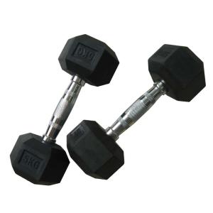 China Cross 50kgs Rubber Coated Hex Dumbbell Vinyl Coated Dumbbell Set factory