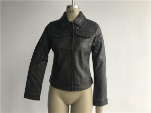 China Button Through Ladies PVC Jacket , Pleather Dark Brown Jacket LEDO1739 factory