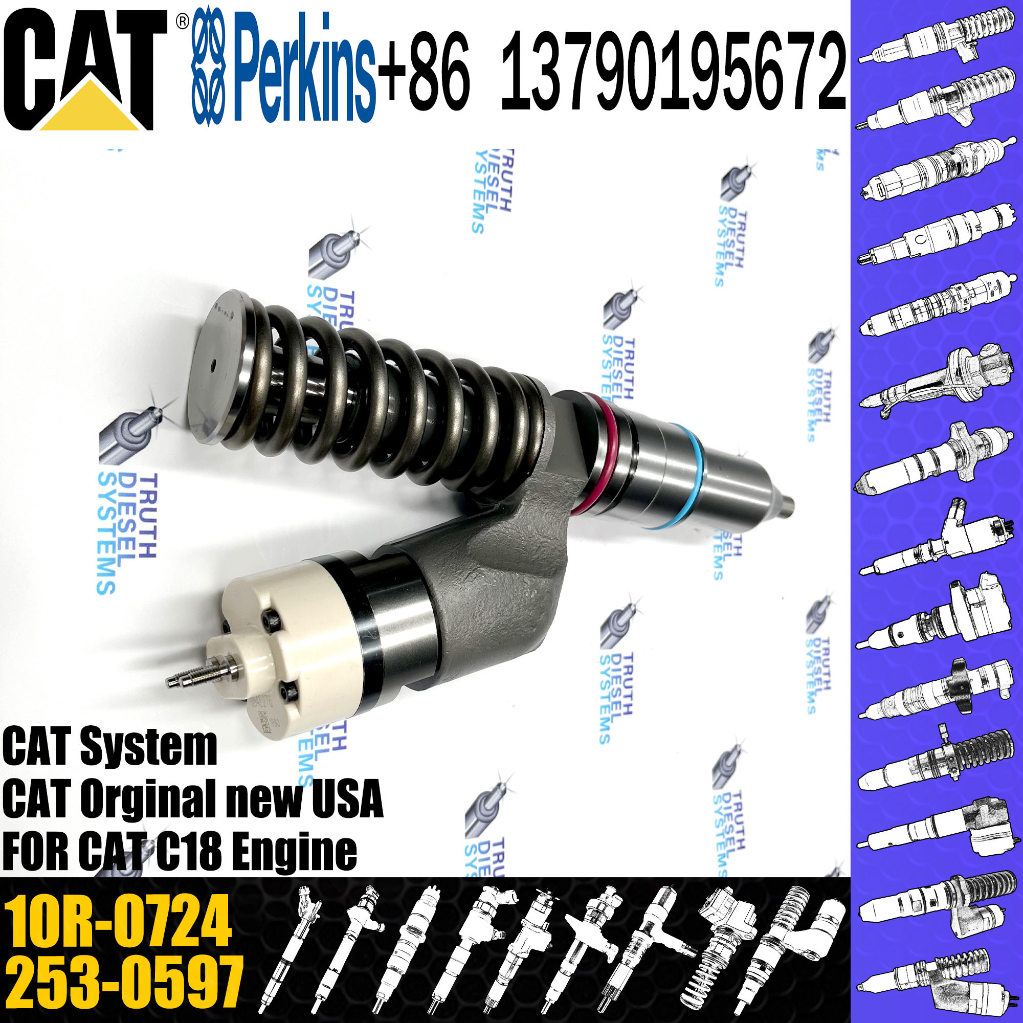 Common Rail Injector Fuel Injector 253-0616 253-0618 291-5911 10R-0724 For C15 C18 Excavator