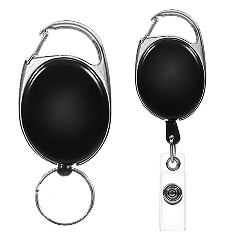 Deyi Badge Reel For Office Carabiner Reel Clip Key Ring for ID Card Key Keychain Holders Black