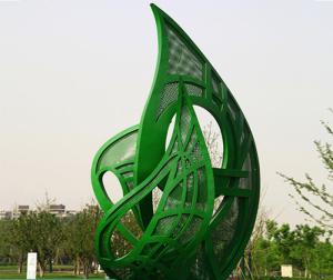China 5m High Green Large Garden Leaf Sculpture Outdoor Metal For Landscape factory