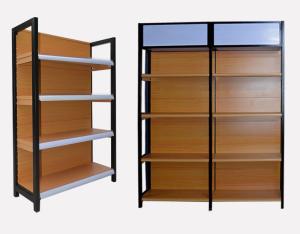 China High End Brown Supermarket Display Shelving Grain Wood Metal Material factory
