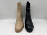 Tan soft cow leather Womens Dress ankle Boots with shaft studs in metal，square