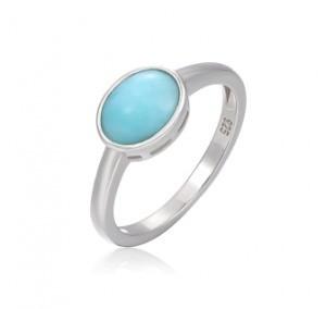 China Women Geometry 925 Sterling Larimar Silver Jewelry Round Natural Gemstone Ring factory