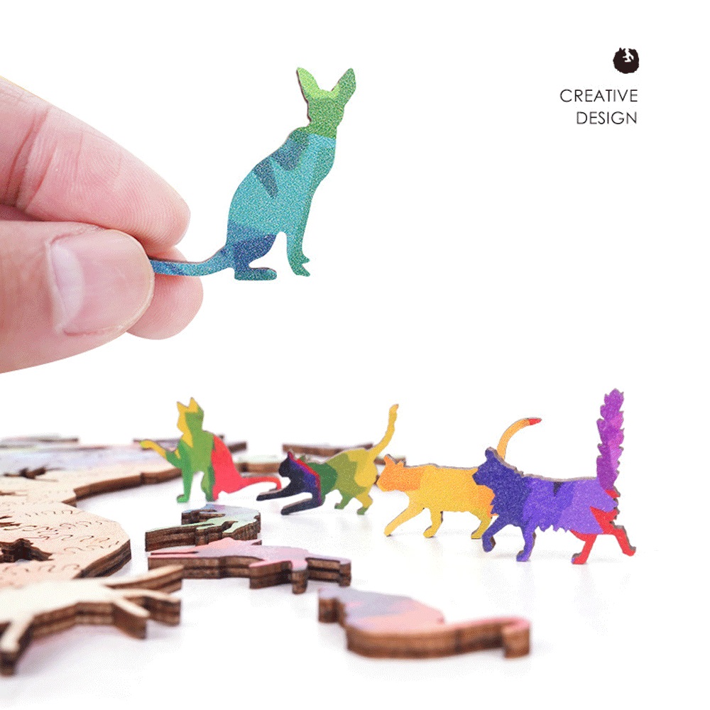 Rainbow Cat Discomforts Cat Alien Unisex Wooden Puzzle for Adults Perfect Birthday Gift