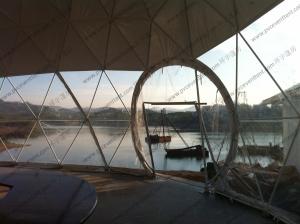 China Temporary Strong Geodesic Dome Tent , Dome Shaped Tent With White PVC Roof Cover factory