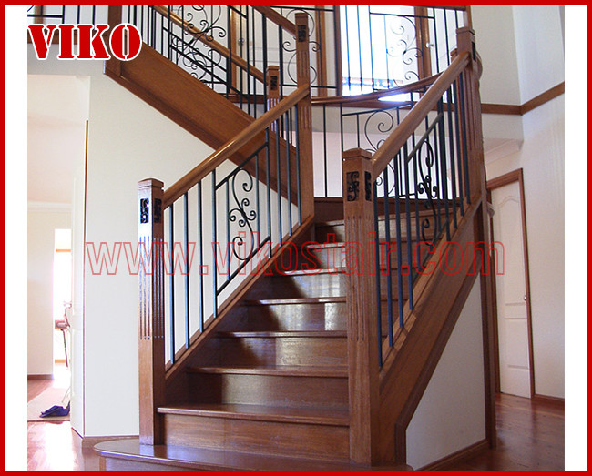 Solid Wood Staircase VK63S Tread American Oak ,Railing tempered glass, Handrail b eech Stringer,carbon