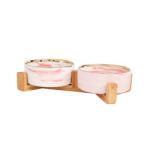 Eco Friendly Marble Ceramic Raised Dog Bowls With Wooden Stand
