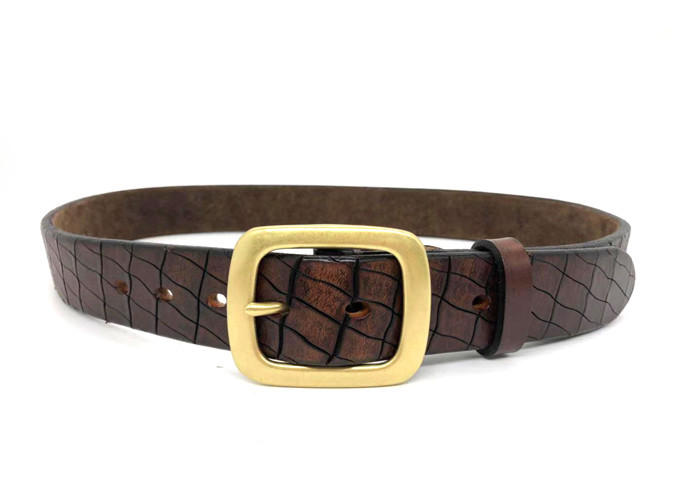 1.5" Mens Casual Leather Belt Alloy Buckle Debossed Logo