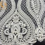 135cm Width Pure Hand Beaded Embroidery White Bridal Lace Fabric Water Soluble