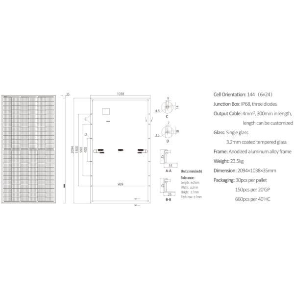 Panel Solar Frame 35mm 455watt Tier 1 Factory Panel Pv Tuv Certificate Bluesun Solar Panel Cell 166mm