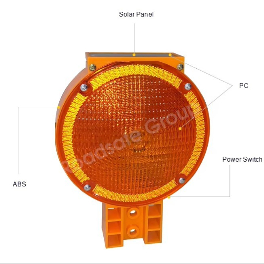 China ISRAEL Market Most Powerful Solar Traffic Warning Light LED Construction Flashing Lamp Amber Yellow LED Diameter 20cm factory