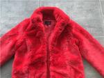 Medium Length Girls Faux Fur Coat Red Color With Reverse Collar TW78516