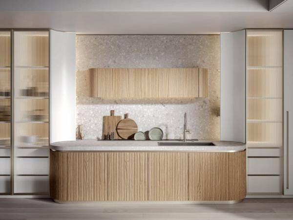 Free Design Modern Kitchen Cabinet With Glass Door Natural Oak Wood Matt Lacquer