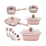 Kitchen Aluminum Cookware Set Maifan Stone Non Stick With Glass Lid