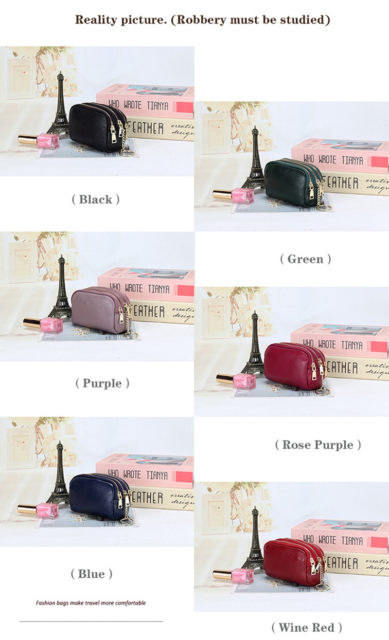 Genuine Leather Purse Three Zip Coin Bag Multi-function Key Bag Wallet Ideal for Daily