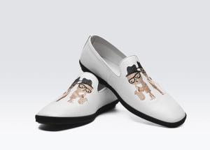 China Hand Painted Flat Soft Leather Loafers , Printed Mens Patterned Loafers factory