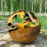 Diameter 800mm Corten Fire Pit Outdoor Thickness 6mm Wood Burning Fire Sphere