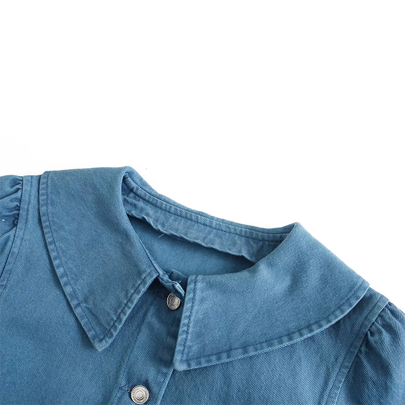 Factory Customized Single Breasted Sweet Dark Blue Crop Denim Jacket