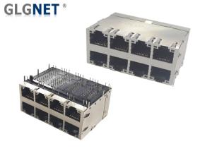 China 60W 10G RJ45 Connector Jack 2x4 Stacked 30u Gold Plating PA6T Housing EMI Spring factory