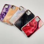 Hybrid Marble Glass Phone Case Anti Scratch Metal Buttons For Iphone 11