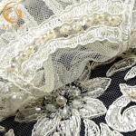 135cm Width Pure Hand Beaded Embroidery White Bridal Lace Fabric Water Soluble