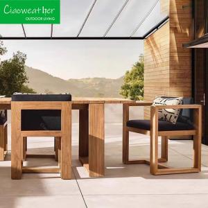 China Modern Design Solid Wood Dining Set for Outdoor Furniture Teak Wood Side Chair and Armchair in Courtyard Garden Dining factory