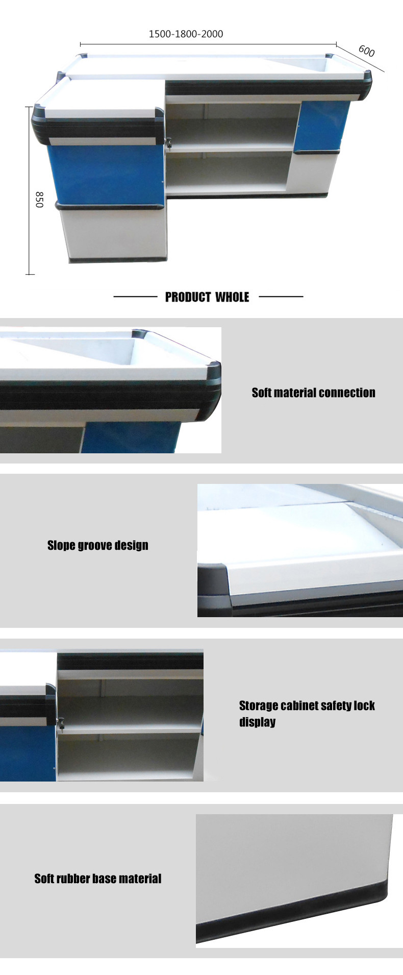 Custom Stainless Steel Checkout Counter With Conveyer Belt Durability Customizable